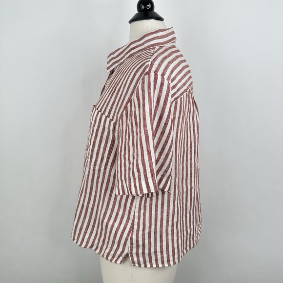 NWT Banana Republic Boxy Linen Short Sleeve Shirt LARGE Red Clay & Cream Stripe - Picture 5 of 12